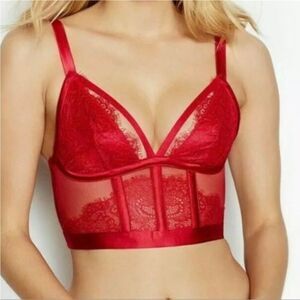 Victoria’s Secret Red Lace Longline Bra with Adjustable Straps Size Medium